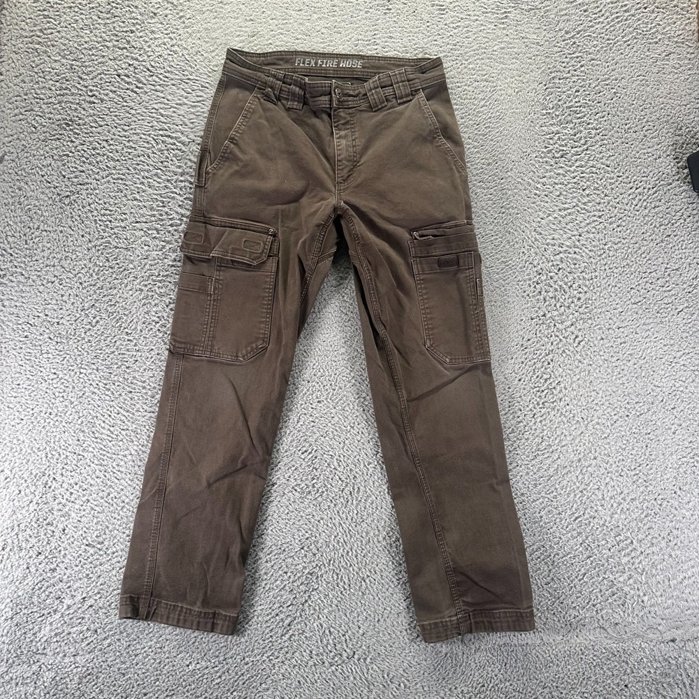 Duluth Flex Fire Hose Pant Men 32x28 Brown Cotton Cargo Straight Slim Technician